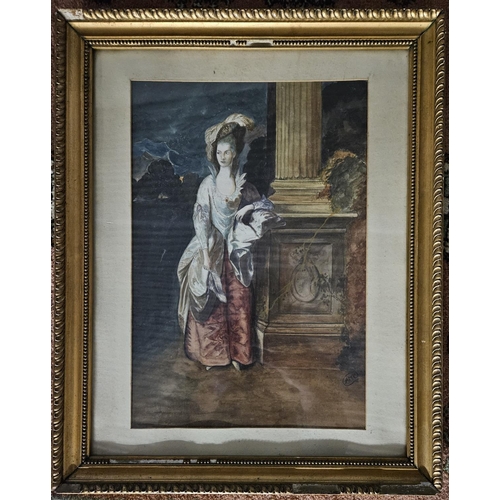 327 - A 19th Century Watercolour of a woman in period dress, monogramed lower left AMC.