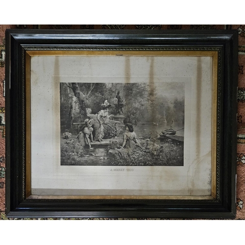 347 - A very large 19th Century Print, 'The Bird Charmer' along with another 'The Merry Trio' in good orig... 