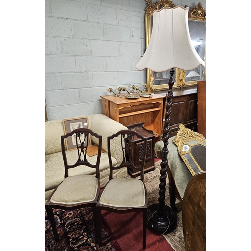 361 - A pair of Edwardian Mahogany and Inlaid Chairs along with a standard lamp.