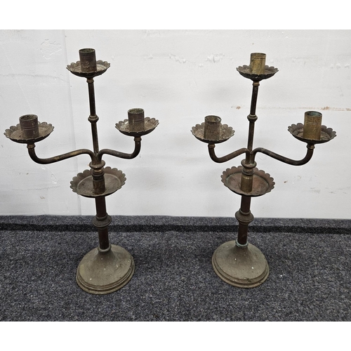 626 - A good pair of 19th Century Brass Candlesticks. H 47 cm approx.