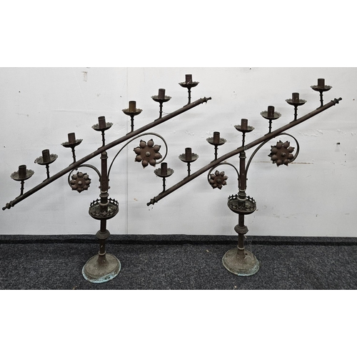 631 - A good pair of 19th Century Brass Candelabra. W 79 x H 68 cm approx.