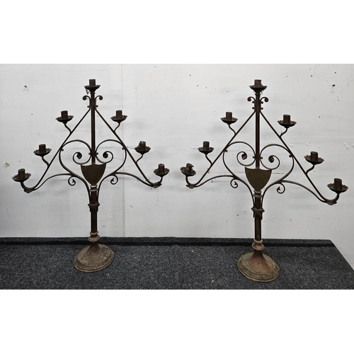 633 - A good pair of 19th Century Brass Candelabra. H 75 cm approx.