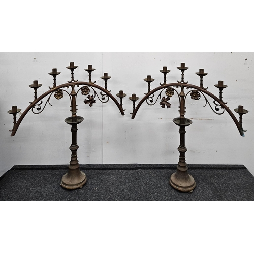 650 - A good pair of 19th Century Brass Candelabra. H 71 x W 66 cm approx.