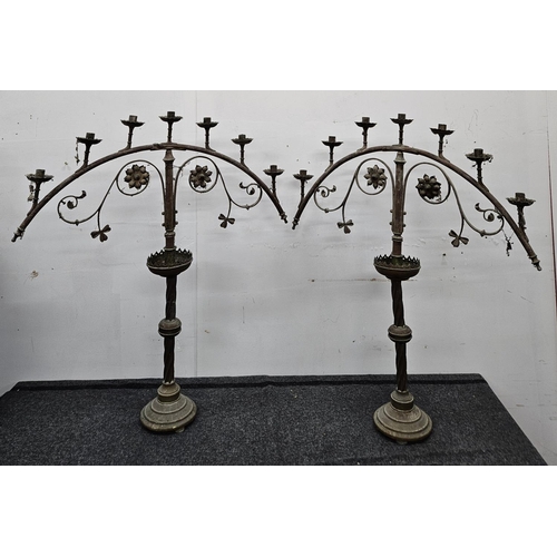 656 - A good pair of 19th Century Brass Candelabra. H 88 x W 71 cm approx.