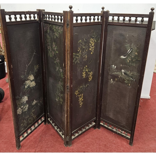 683 - A late 19th Century four panel Screen with oil painted Panels.