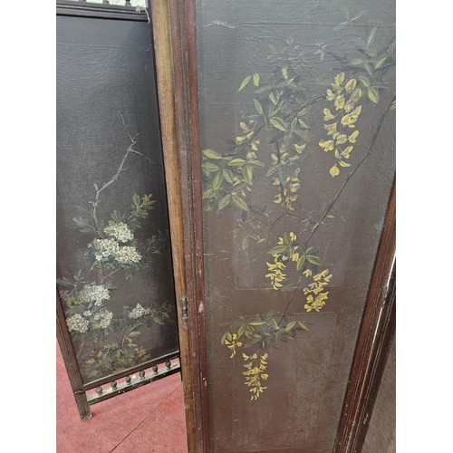 683 - A late 19th Century four panel Screen with oil painted Panels.