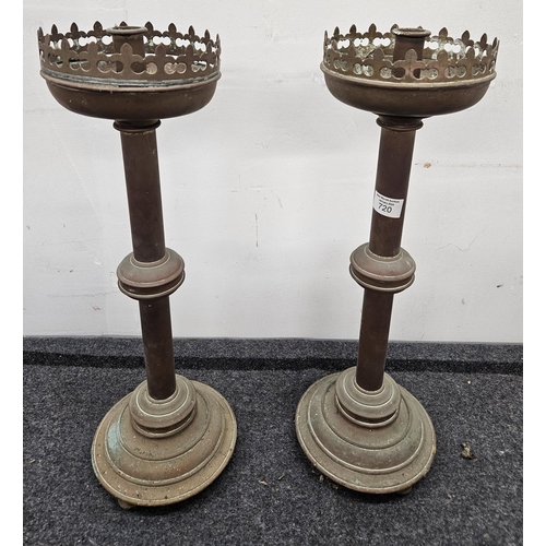 720 - A pair of 19th Century Brass Candlesticks. H 50 cm approx.