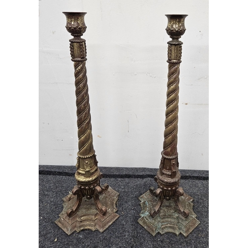 726 - A fabulous pair of 19th Century Brass Candlesticks. H 63 cm approx.