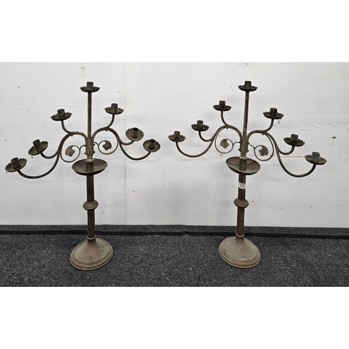 732 - A pair of 19th Century Brass Candelabra. H 63 cm approx.