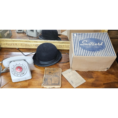 597 - A good quantity of vintage Items to include a child's bowler Hat from Switzers, Telephone, glamour M... 