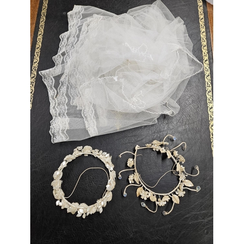 598 - Two vintage Veils, two head pieces along with a Gold coloured Pendant possibly Gold.