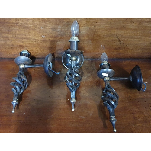 761 - A set of three metal wall lights. L 30 cm approx.