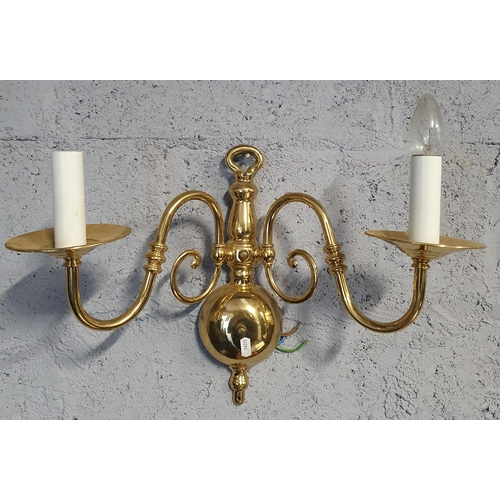 771 - A Set of four Brass Wall Lights, two of two branch and two of three branch. L 33 x W 45 cm approx.