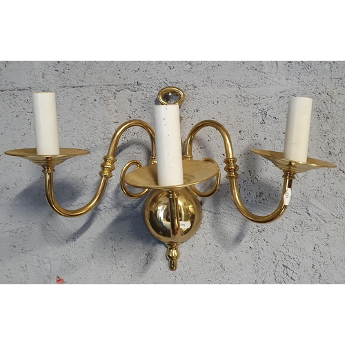 771 - A Set of four Brass Wall Lights, two of two branch and two of three branch. L 33 x W 45 cm approx.