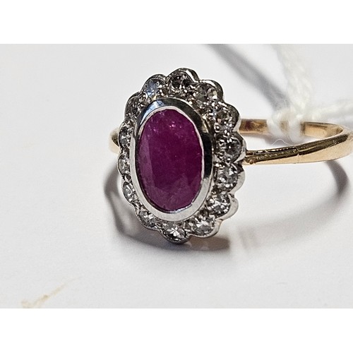 288 - An 18ct Gold Victorian, Diamond and Ruby cluster Ring, size K.