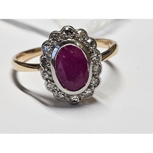 288 - An 18ct Gold Victorian, Diamond and Ruby cluster Ring, size K.