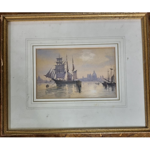 98 - A 19th Century Watercolour of an estuary scene with ship in full sail, no apparent signature. 12 x 1... 