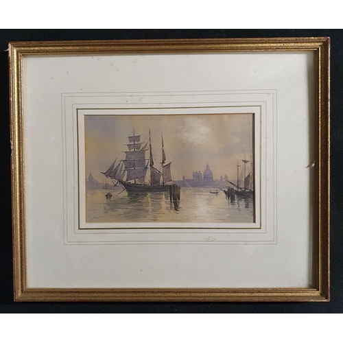 98 - A 19th Century Watercolour of an estuary scene with ship in full sail, no apparent signature. 12 x 1... 