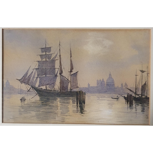 98 - A 19th Century Watercolour of an estuary scene with ship in full sail, no apparent signature. 12 x 1... 