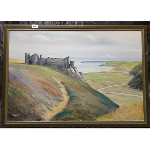 121 - A large Watercolour of a ruin beside the sea. Signed Ben Parkyn. Possibly Welsh scene. 50 x 75 cm ap... 