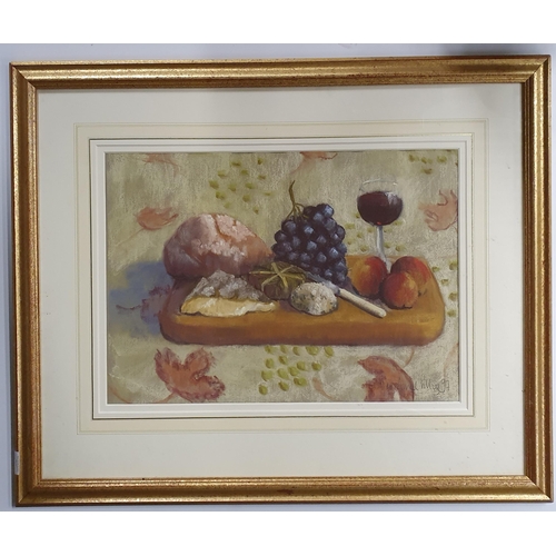 122 - A 20th Century Pastel still life of cheese board in a good gilt frame. Indistinctly signed LR. 38 x ... 