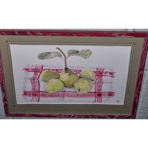 145 - A set of three Watercolours still life of fruit. Monogrammed AS. 29 x 20 cm approx.