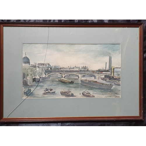 189 - A 20th Century Watercolour of a river scene possibly London by Frank Wright signed LR.
H 29 x 50 cm ... 