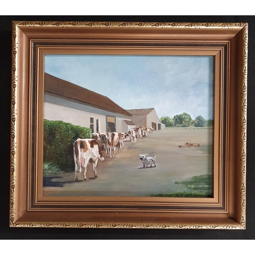 143 - An Oil on Canvas of Dairy Cows along with a Watercolour of ''Poppy Shore''