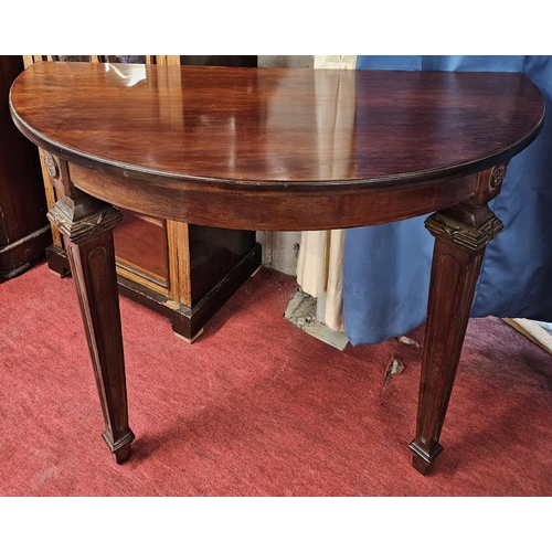 238 - A pair of wall mounted Mahogany half moon Tables. H 75 x W 1010 x D 51 cm approx.