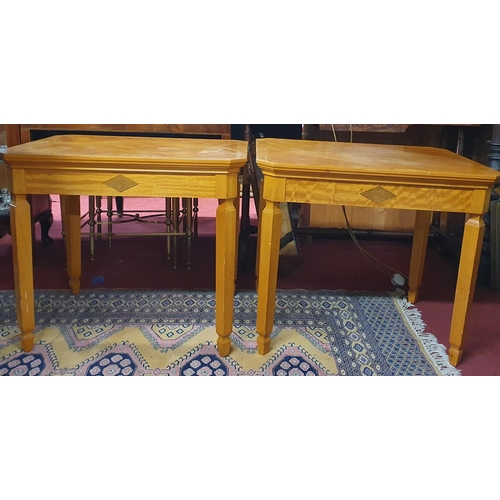 252 - A good pair of Satinwood veneered Side Tables with well veneered outline on square tapered supports.... 