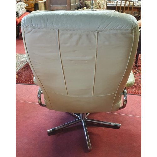 297 - A good retro cream leather Skoghang reclining swivel armchair. W 69 x SH 39 x BH 94 cm approx.