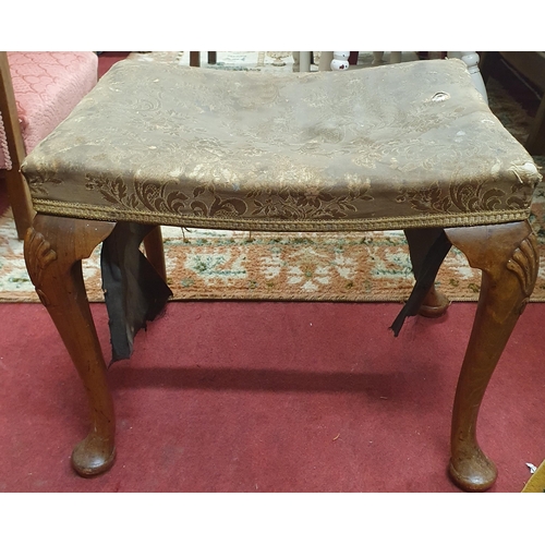 321 - An early 20th Century Mahogany Stool with carved cabriole supports. 53 x 39 x H 46 cm approx.