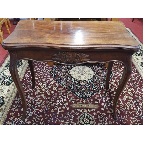 340 - A 19th Century serpentine fronted foldover Card Table with carved cabriole supports. W 83 x D 83 x H... 