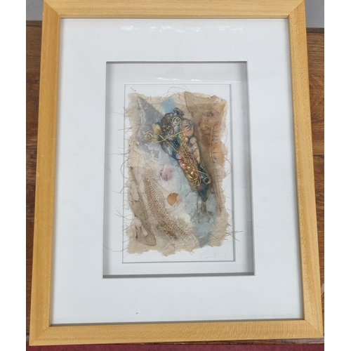 355 - Phyllis Peers, ' Aureolin' a mixed media abstract Picture along with two more mixed media Pictures a... 