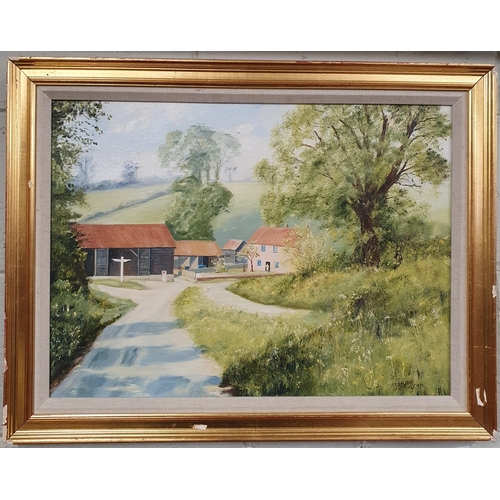 368 - A 20th Century Oil On Board of a farm scene signed J. E. Halliday and dated 1983 lower right.
H 42 x... 