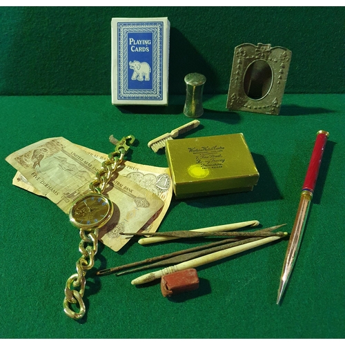 349 - Sold on Behalf of Charity, uncollected lot.
A French Sailor's Cap, Brass Candle stick, meat platters... 