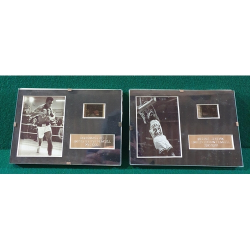 373 - A mixed lot to include a Michael Jordan and Muhammad Ali Film cell and a Knife in  holder.