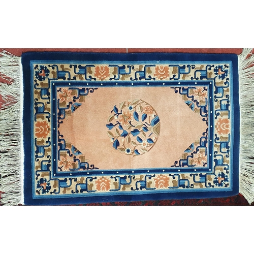 421 - A blue ground Oriental Prayer Rug. 100 x 62cm approx.