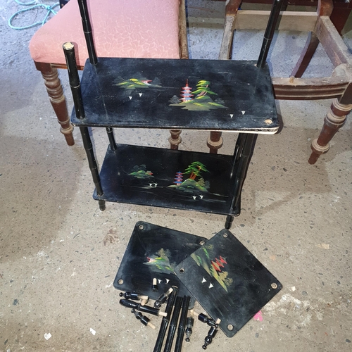 397 - Restoration lot to include 2 19th Century chairs and an Ebonised Oriental stand.