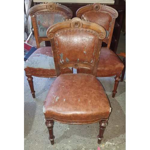 400 - A Good set of 6 19th Century heavy Oak dining Chairs , Re-cover only needed.