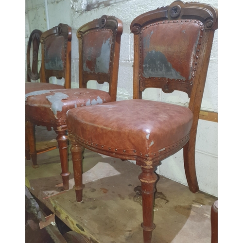 400 - A Good set of 6 19th Century heavy Oak dining Chairs , Re-cover only needed.