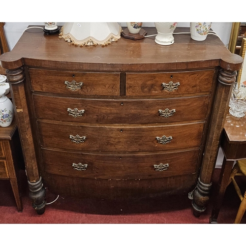 444 - A 19th Century Mahogany bow fronted Tallboy Chest of Drawers on turned hexagonal supports. W 131 x 5... 