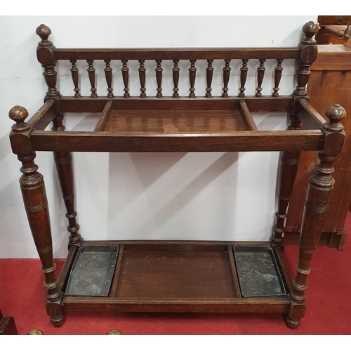 462 - A good early 20th Century Oak Stick Stand with drip tray. W 80 x D 32 x H 75 cm approx.