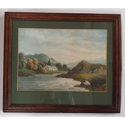 545 - H Macens. A late 19th Century Watercolour of a house beside a river landscape. Signed and dated 1886... 