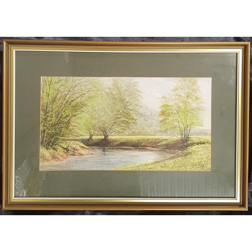 546 - A late 19th early 20th century Pastel of a river scene. Signed LR. Alan England. 19 x 35cm approx.