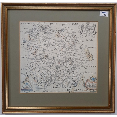 552 - A Print copy of a 1577 Map of Herefordshire .