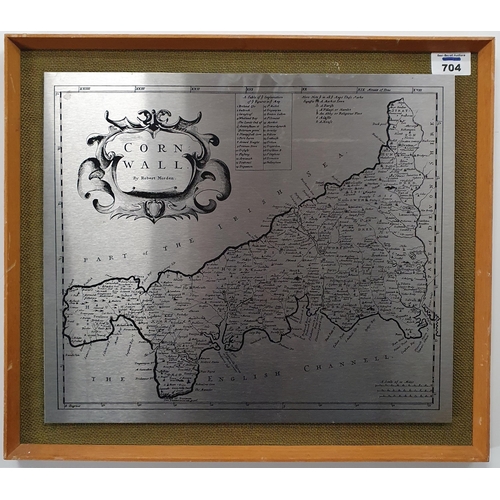 553 - A framed metallic Map of Cornwall.