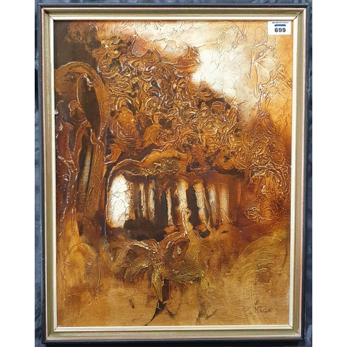 555 - A glazed Oil On Board signed M. Tucker.