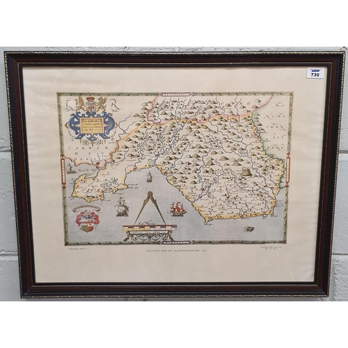 564 - Saxton's Map of Glamorganshire 1578, framed Print .