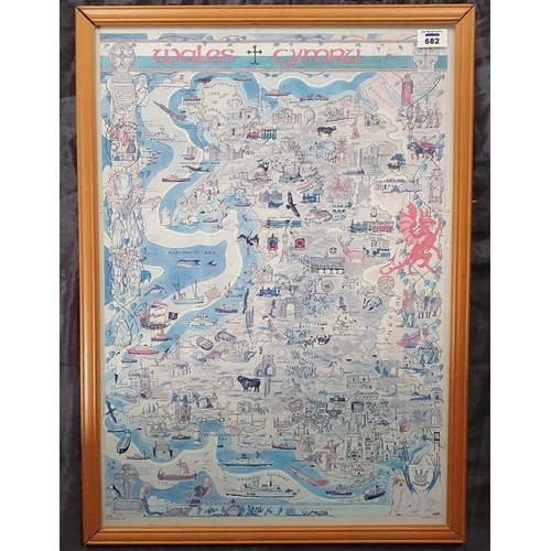 566 - Of Welsh interest , A Map of Wales,  Print of Cardiff Castle and a Print of Conway Castle.